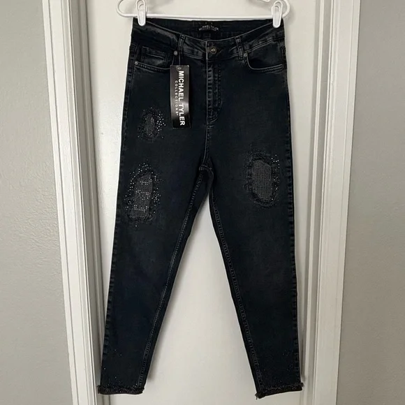 NWT!⭐️ Michael Tyler • Distressed Jeans with Rhinestone Accents- Women’s Size 12 - Picture 3 of 16